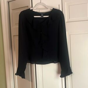 Vintage 100% silk size 8, Harold’s black long-sleeve blouse